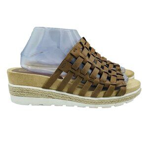 Bella Vita Sandals Womens 10 M Brown Leather Wedge Slip On Slide Platform Woven